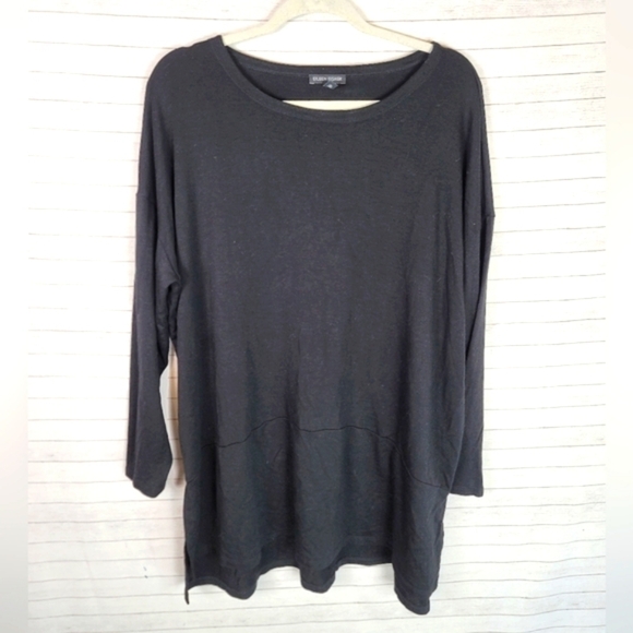 EILEEN FISHER BLACK LONG SLEEVE TUNIC BLOUSE, SZ LARGE/EXTRA LARGE - Picture 2 of 10